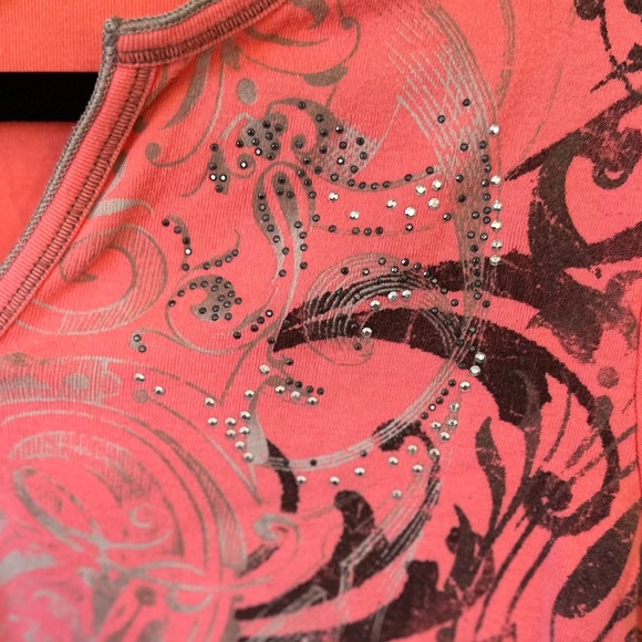 Christopher and Banks Salmon/Pink with Grey Embellishments Blouse Size XL - Picture 6 of 7
